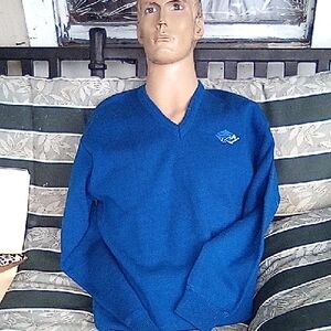 Men's NCH Teal Blue V-Neck  Wool Sweater Size Large